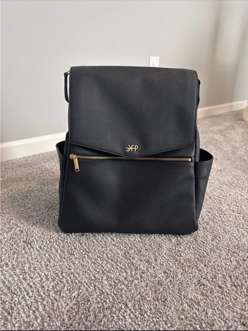 Freshly Picked Black Faux Leather Backpack with additional accessories included